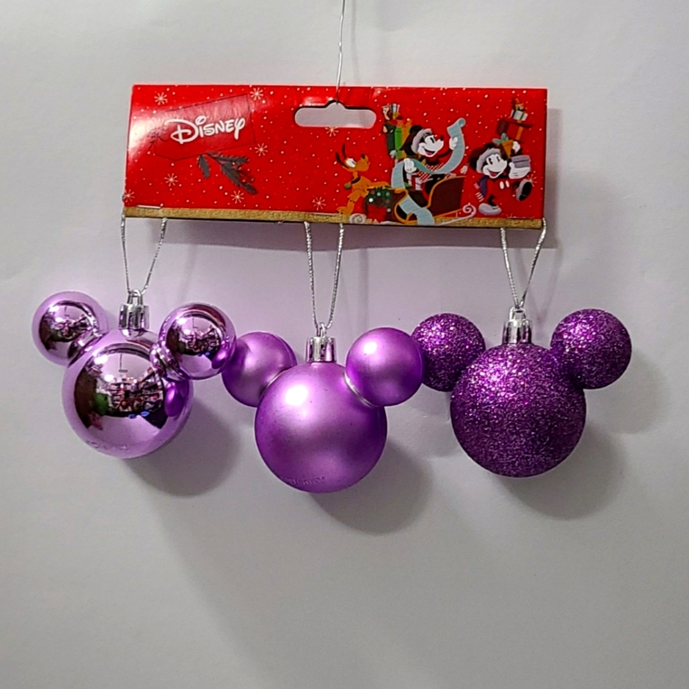 Disney Mickey Mouse Christmas Ornaments 3pz Lavander